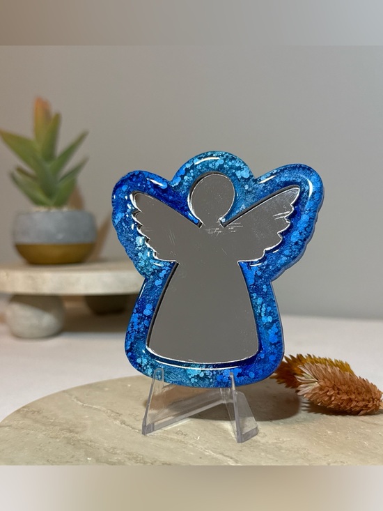 Artcyon Studio Other - Handmade Blue Resin Angel Mirror | Glitter Decorative Mirror